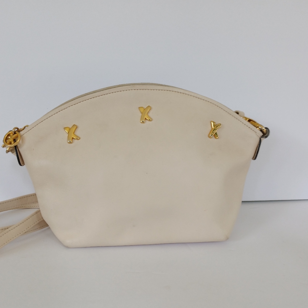 Paloma Picasso Vintage "X" Ivory  Leather Convertible Crossbody/Clutch